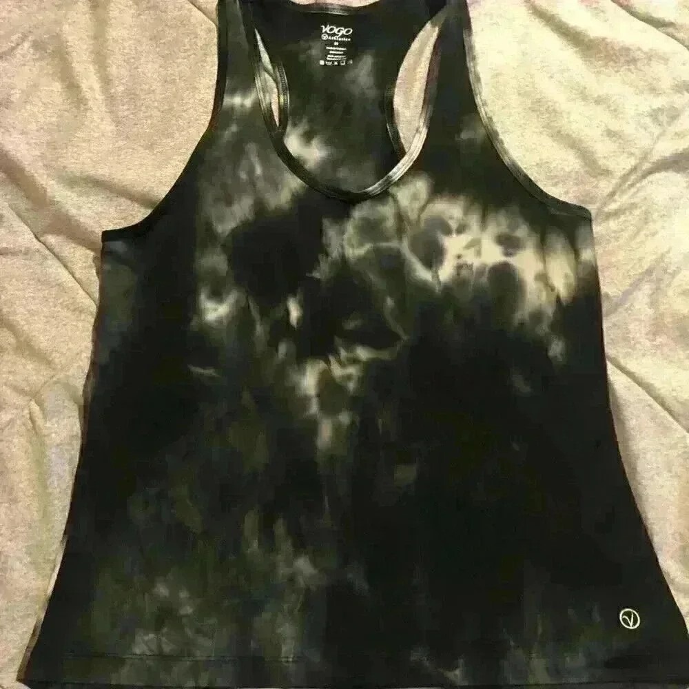 Vogo Athletica Womens Medium Black White Tie Dye Racerback Tank Top Activewear